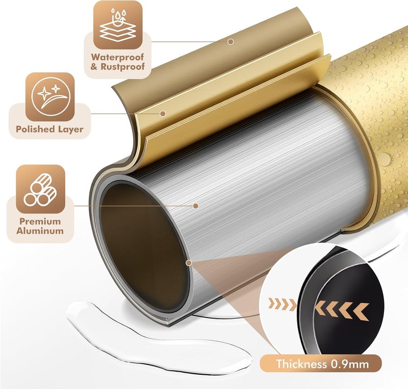 Bonpally Curved Shower Curtain Rod for Bathroom, 40-72 Inches Adjustable Curved Shower Rod, 0.9MM Aluminum Rustproof Shower Curtain Rod with Rotating Brackets for Extra Shower Space, Need to Drill, Gold - Image 5
